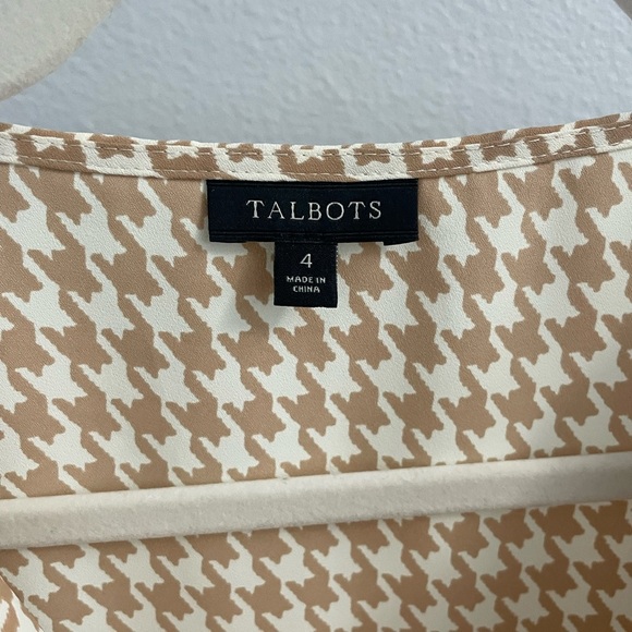 Talbots silky draped neck houndstooth blouse size 4 sleeveless career - Picture 2 of 3